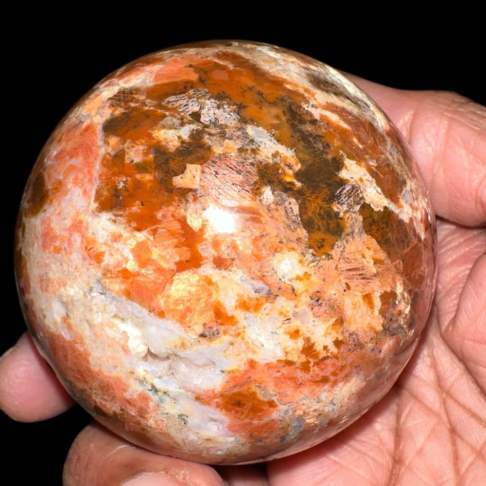 Blue Apatite in Sunstone Sphere - Picture 5 of 8